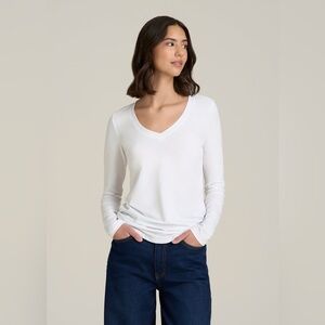American Tall Elegant White V-Neck Long Sleeve Top Large